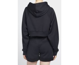 Lune Active - Kattie Cotton Blend Cropped Hoodie - zwart - L